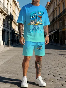 Men's Fashion Printed Set, T-Shirt and Drawstring Shorts, Outdoor Sports and Casual Wear, Best Gift for Men
