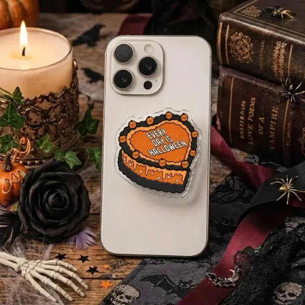 Every Day Is Halloween Phone Grip, Orange Black Vintage Heart Cake MagSafe PopSocket, Spooky Cake Phone Socket, Gothic Gift