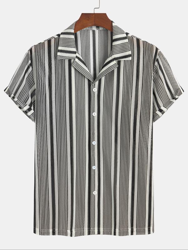 Men's Cuban Collar Short Sleeve Shirt, Lightweight Breathable Fabric, Perfect for Vacation & Outdoor Activities, Casual Comfort Fit Design, Casual Breathable Outfits