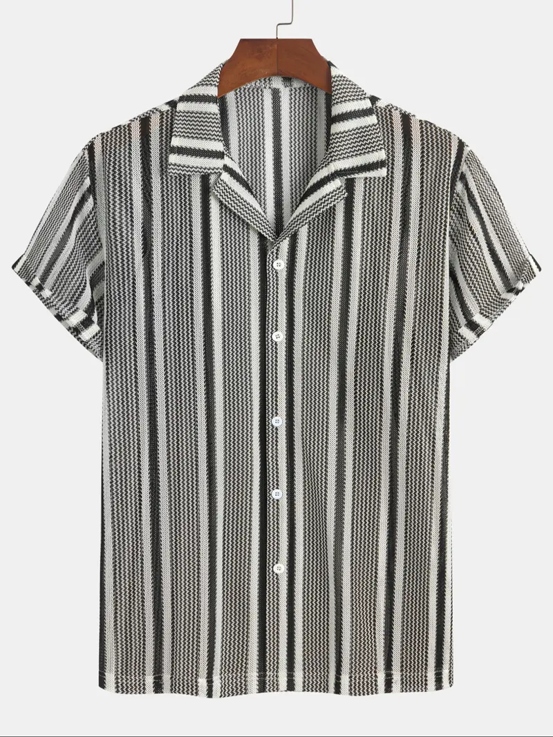 Men's Cuban Collar Short Sleeve Shirt, Lightweight Breathable Fabric, Perfect for Vacation & Outdoor Activities, Casual Comfort Fit Design, Casual Breathable Outfits