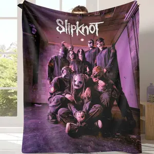 Grunge Band Inspired Flannel Blanket， Dark Aesthetic Masked Group Art Print， Soft Cozy Warm Throw， Perfect for Bedroom Decor， Living Room Accent， Music Studio Vibe， Lounge Relaxation， Halloween Gift