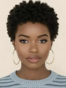 Curly Wave Short Pixie Cut Wig Human Hair for Women Full Machine Made Wigs