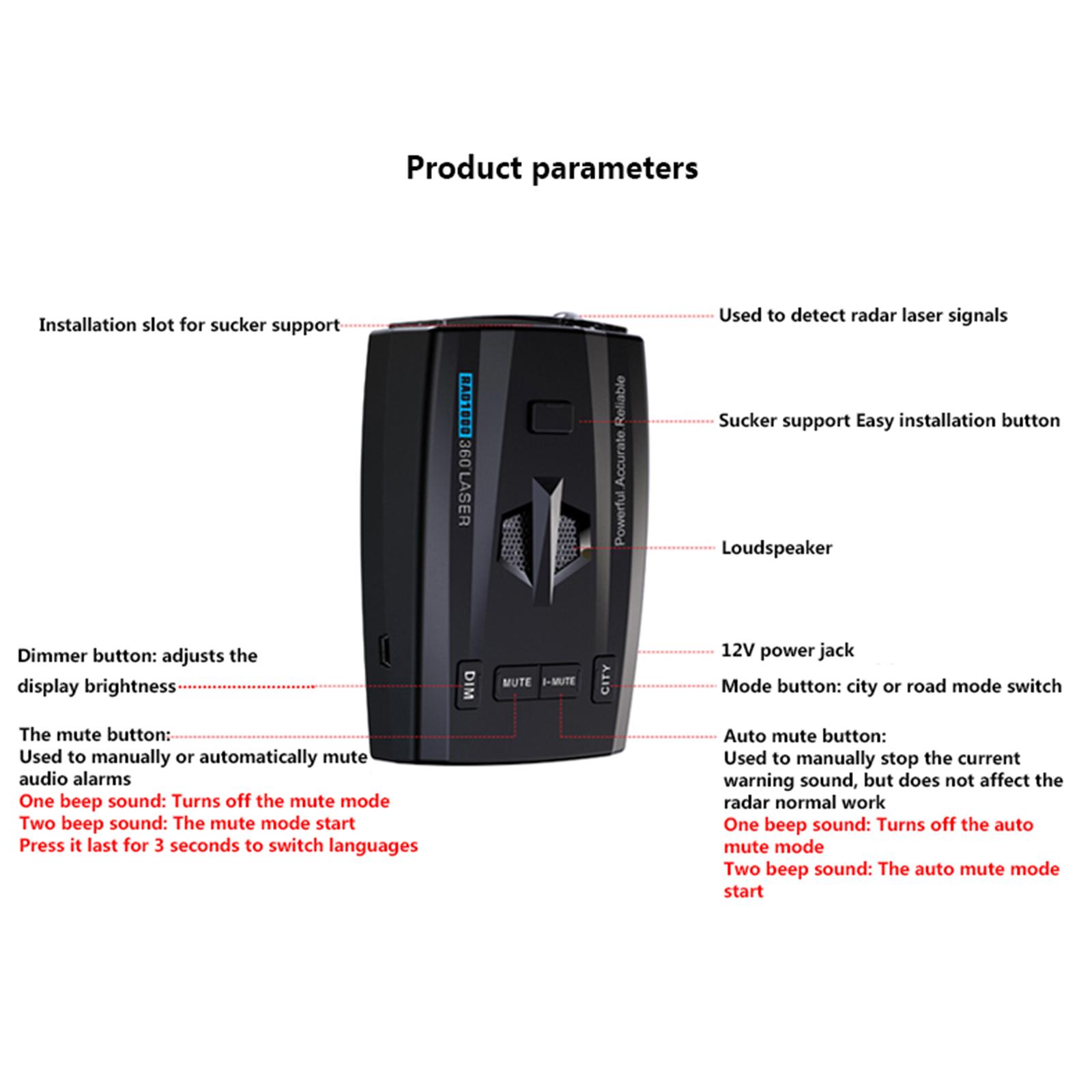 RAD1000 car laser alert detector detail