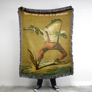 Dangerous Frog Emoji Embroidered Tapestry, Retro American Tapestry, Retro Frog Art, Frog and Toad Art, Unique Wall Decor Piece