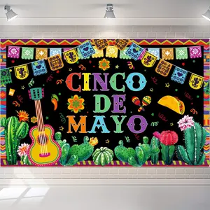 Cinco De Mayo Banner Backdrop 71"x43", Mexican Fiesta Party Decoration, Perfect for Celebrating Cinco De Mayo, Ideal Photo Prop