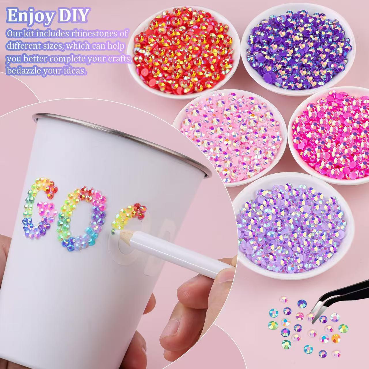 DIY Diamond Bedazzling Kit with 3mm Mixed Resin Rhinestones , Equipped with a complete range of tools，Perfect for DIY Crafts, Clothing, Nail Art Supplies