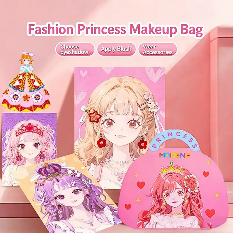 DIY Princess Makeup Set Kawaii Coloring Arts and Crafts DIY Painting Supplies Kids Girls Children Toy Book Lover Gifts Art Supplies Dress Up Stickers Art Crafting Kit