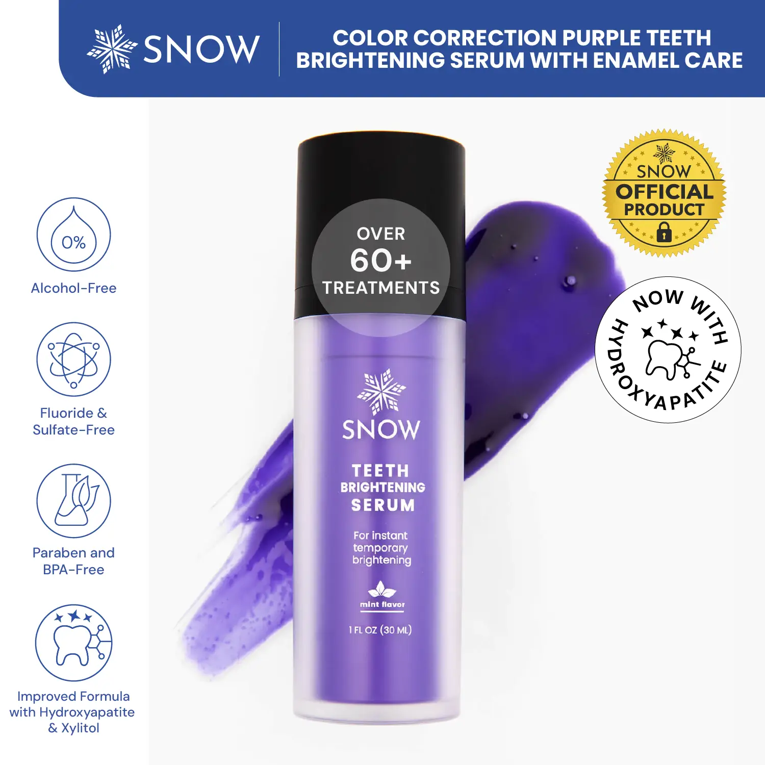 SNOW Teeth Brightening Purple Serum | Gentle & Enamel Safe Instant Brightening f...