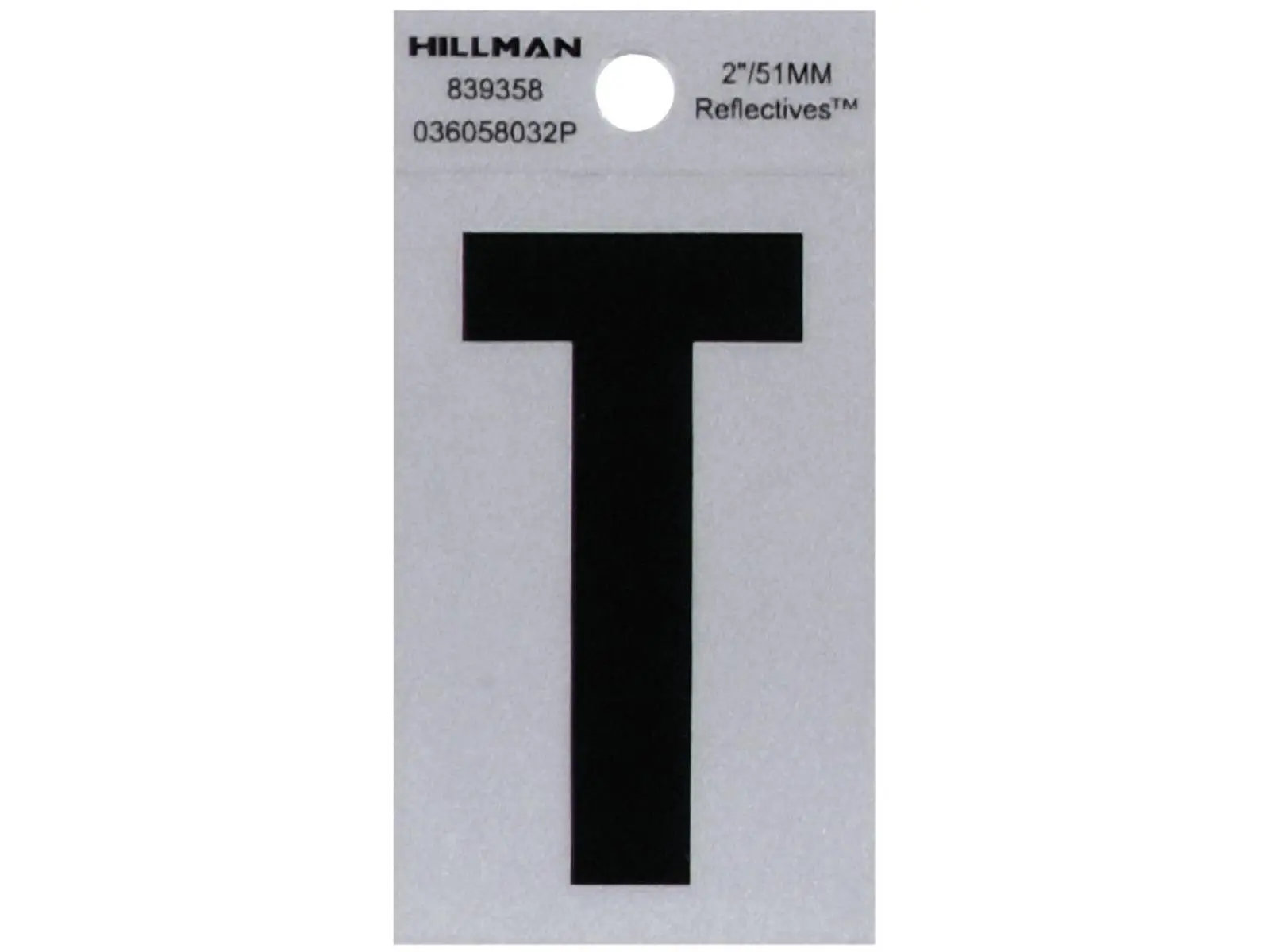 2 in. Black & Silver Reflective Mylar Square Cut Self Adhesive Letter - T