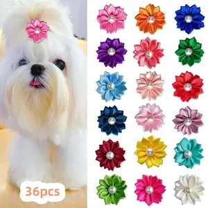 36 Dog Flower Bows, Mixed Handmade Puppy Hair Grooming Bows, Pearl Flower Head Knot Dog Bows for Puppy Yorkie Hair Accessories tiktokshopspringglowup