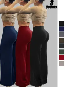 Women'S High Waisted Elastic Straight Leg Wide Leg Pants, Peach Hip Yoga Pants, High Stretch Fitness Pants, Breathable And Quick Drying, Moisture Wicking, Fashionable And Casual Outerwear, Womenswear, Made Of Polyester And Elastane Material