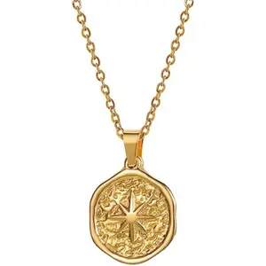 18K 18 Karat Yellow Gold Plated North Star Compass Charm Necklace - Beachy Boho Coin Jewelry Gift for Women - Dainty and Trendy Graduation Gift- Gold Jewelry for Women- Gifts for Her