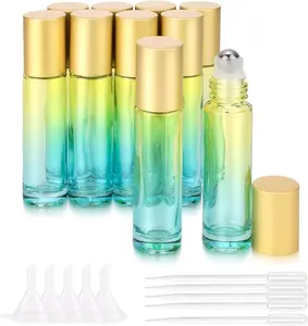 10 Pack 5ml Oil Roller Glass Bottles with Roller Ball Cosmetic Bottles Vials with Cap for Perfume Beauty Massage 1 Tool+ 5 Droppers + 5 Funnels