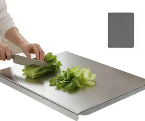 304 Stainless Steel Cutting Board for Kitchen, 15.7" x 11.8" with Full Silicone Non-Slip Pad & L-Shaped Edge, Durable for Meat, Pastry and Kneading, Dishwasher Safe