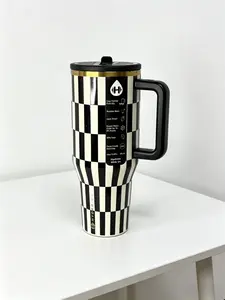 HydroJug Vintage Checkered 40oz Travel Tumbler – Insulated Stainless Steel Mug with Handle for Outdoor Enthusiasts Drinkware Flasks Bottled Portable Water Beverage Lid Leakproof