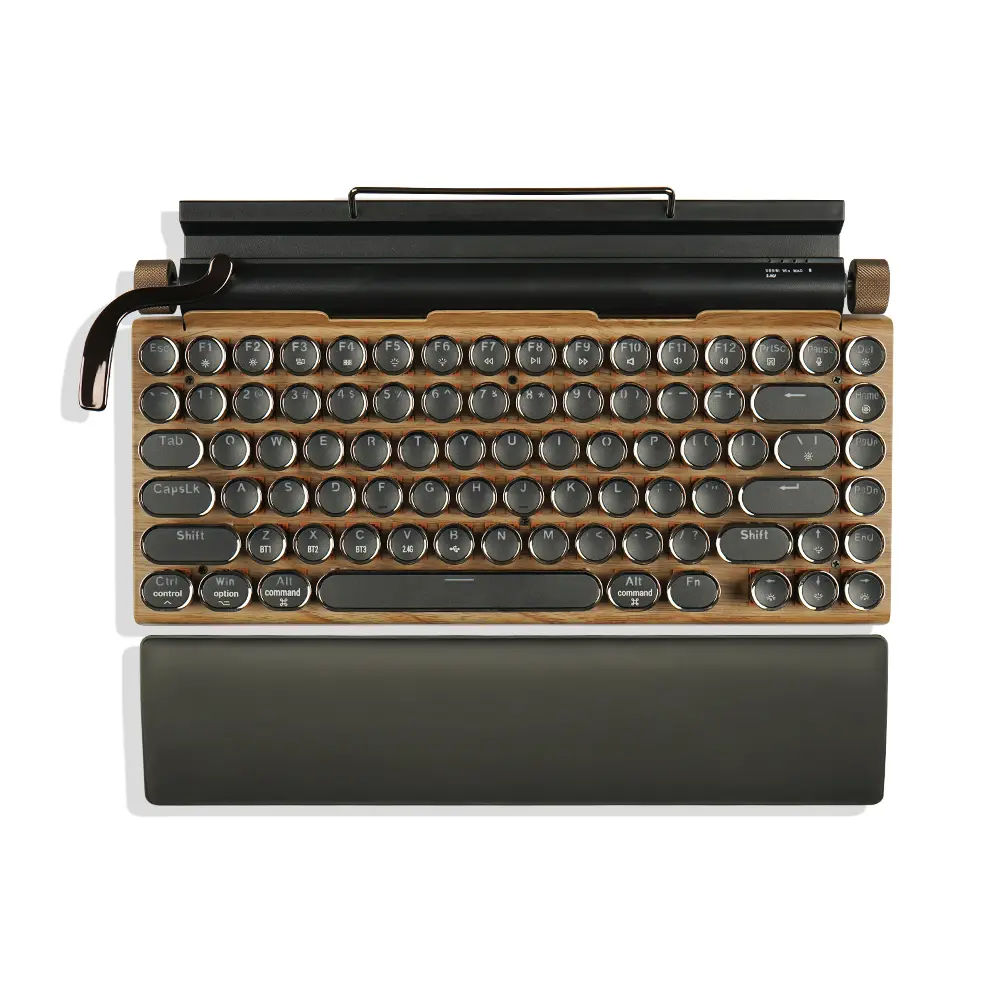 7KEYS Retro Typewriter Wireless Mechanical Keyboard with iPad Stand & Leather Wrist Rest, RGB Backlit, Custom Coffee Switch, Tri-Mode Bluetooth 5.0/2.4G/USB-C Wireless iPad Keyboard for Mac Win PC