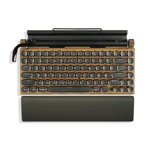 7KEYS Retro Typewriter Mechanical Keyboard with Integrated Tablet Stand & Leather Wrist Rest, True RGB, Custom Coffee Switches, Triple-Mode (BT5.0/2.4G/USB-C), for Mac/Win/PC/iPad.