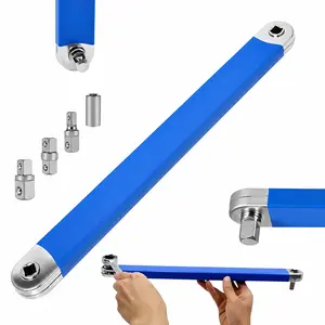 Offset Reach Extension Socket Wrench with 1/4" & 3/8" Square Drive Adapters, Workshop & Household Hardware Work, Impact Ready Wrench Kit, Deep Access Anti-Slip Durable Repair Tool