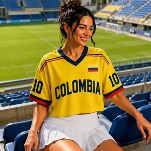 Custom Colombia Soccer CropTop Jersey, Women Yellow Football Shirt, Retro Tricolor Blokecore Apparel, Patriotic Fan Gift