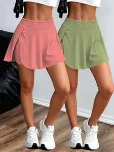 2026 Spring/Summer New Arrival Solid Color Sporty Anti-Exposure Skort, Tennis Skirt, Sports Mini Skirt, Elastic Waist Skorts, Daily Casual Sporty Solid Color Women's Bottoms Multi-color Commuting Streetwear