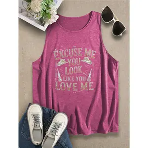 Excuse Me You Look Like You Love Me Graphic Print Sleeveless Tank Top - Trendy Casual Women'S Vest