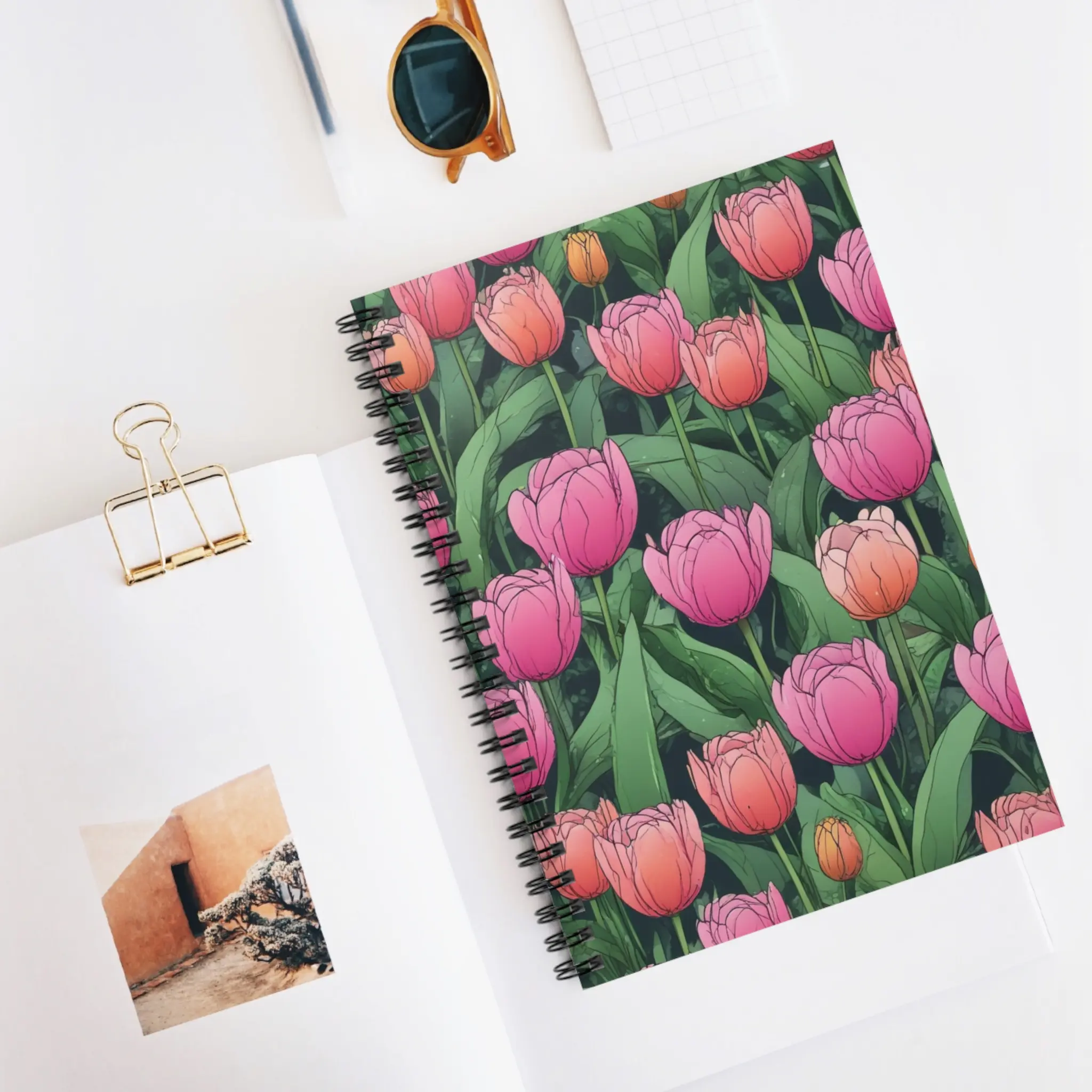 Orange Pink Tulip Spiral Notebook | Ruled Lined Journal