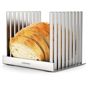 Bread Slicer, 304 Stainless Steel Adjustable Slicing Guide - Foldable for Space-Saving Storage, Durable & Stable, No Crumb Loss, Easy to Clean for Homemade Bread, Bagels & Cakes