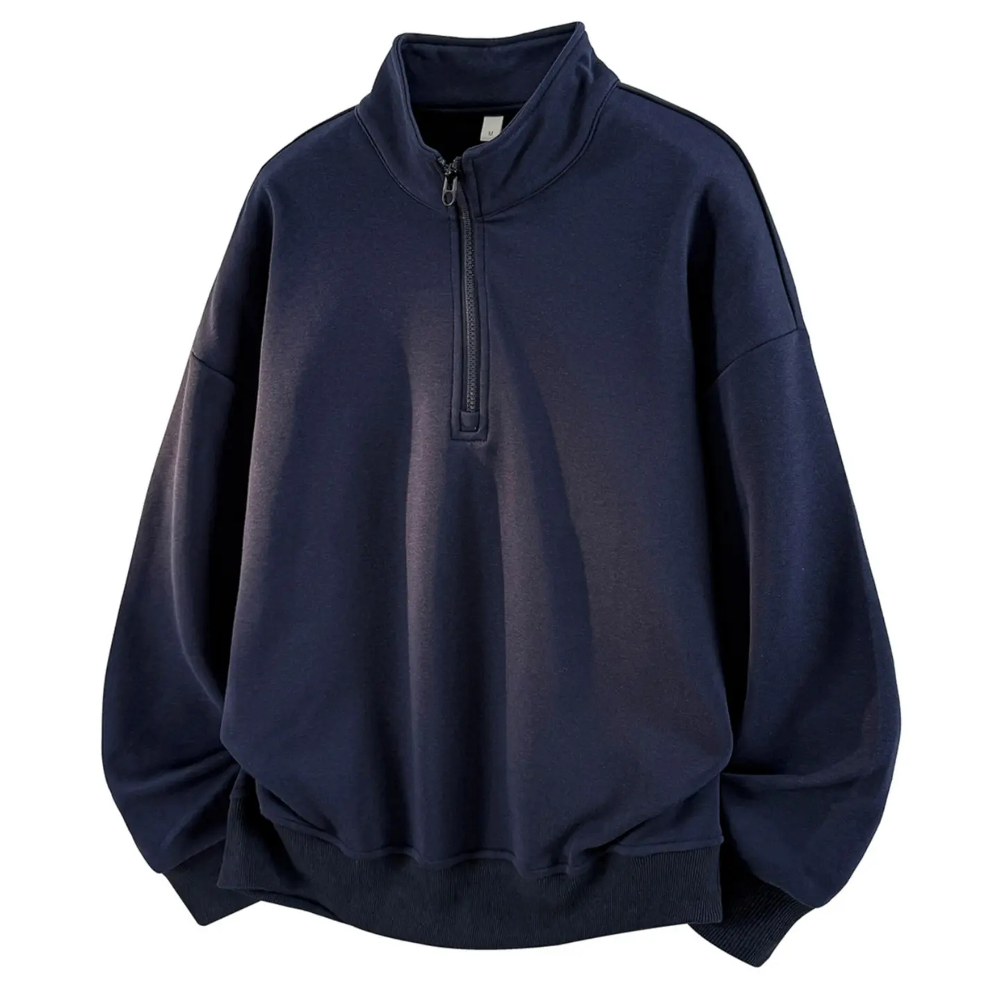 Male Athletic Baggy Stand Collar Half-Zip Sweatshirt - Thick Soft Cotton Fleece Fabric, Raglan Sleeves, Ribbed Cuffs & Bottom Hem, Minimalist Plain Pullover for Gym, Outdoors Daily Use, Long Sleeves, Collared Sweater Men's Sweatshirts, Sporty Chic, Unisex