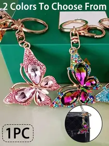 Shiny Butterfly Fashionable Alloy Keychain with Colorful Crystals, Fashion Accessory for Bags Cars Phones Backpacks Earphones, Choose Between Color or
