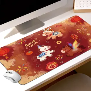 Premium Festive Horses Tiger Hat And Lantern Illustration High Quality Mouse Pad Modern Office Gaming Comfort Experience Non Slip Durable For Daily Work And Play  40*80 Size.