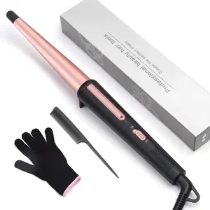 Amazon: Curling Iron, 0.5-1.0inch Conical Curler, Professional Ceramic Curling Iron, with Heat-Proof Gloves, Dual Voltage (Pink): Beauty and Personal Care