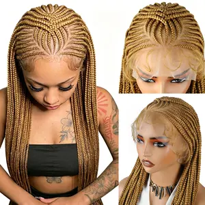 Synthetic Full Lace Wig Braided Wigs Cornrow Box Wig Braid Honey Blonde 36 Inches Long Knotless Box Braids Wigs For Black Women