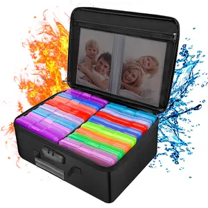 Fireproof Photo Storage Box with Lock  | 16 Inner 4"x6" Clear Cases | Water-Resistant Zipper | Collapsible & Portable – Perfect for Photos & Pictures