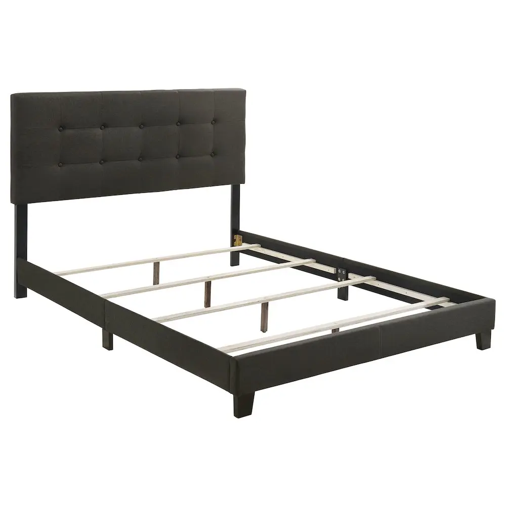 Mapes Upholstered Classic Framed Low Platform Luxury King-Sized Eastern King Panel Bed, Charcoal
