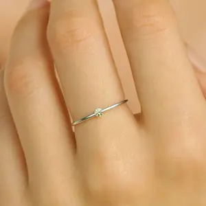 August Birthstone Ring Peridot – Sterling Silver Stacking Ring