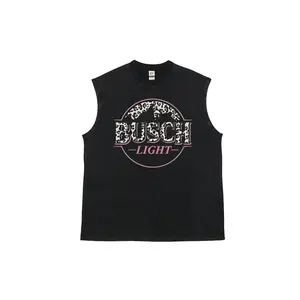 Busch Light Leopard Print Graphic Washed Sleeveless Tank Top |Retro Beer Logo Sleeveless Vest (Unisex)