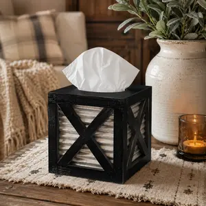 Autumn Alley Barn Door Farmhouse Tissue Box Cover – Rustic Wood & Galvanized Metal Tissue Holder for Bathroom, Bedroom, Kitchen & Living Room