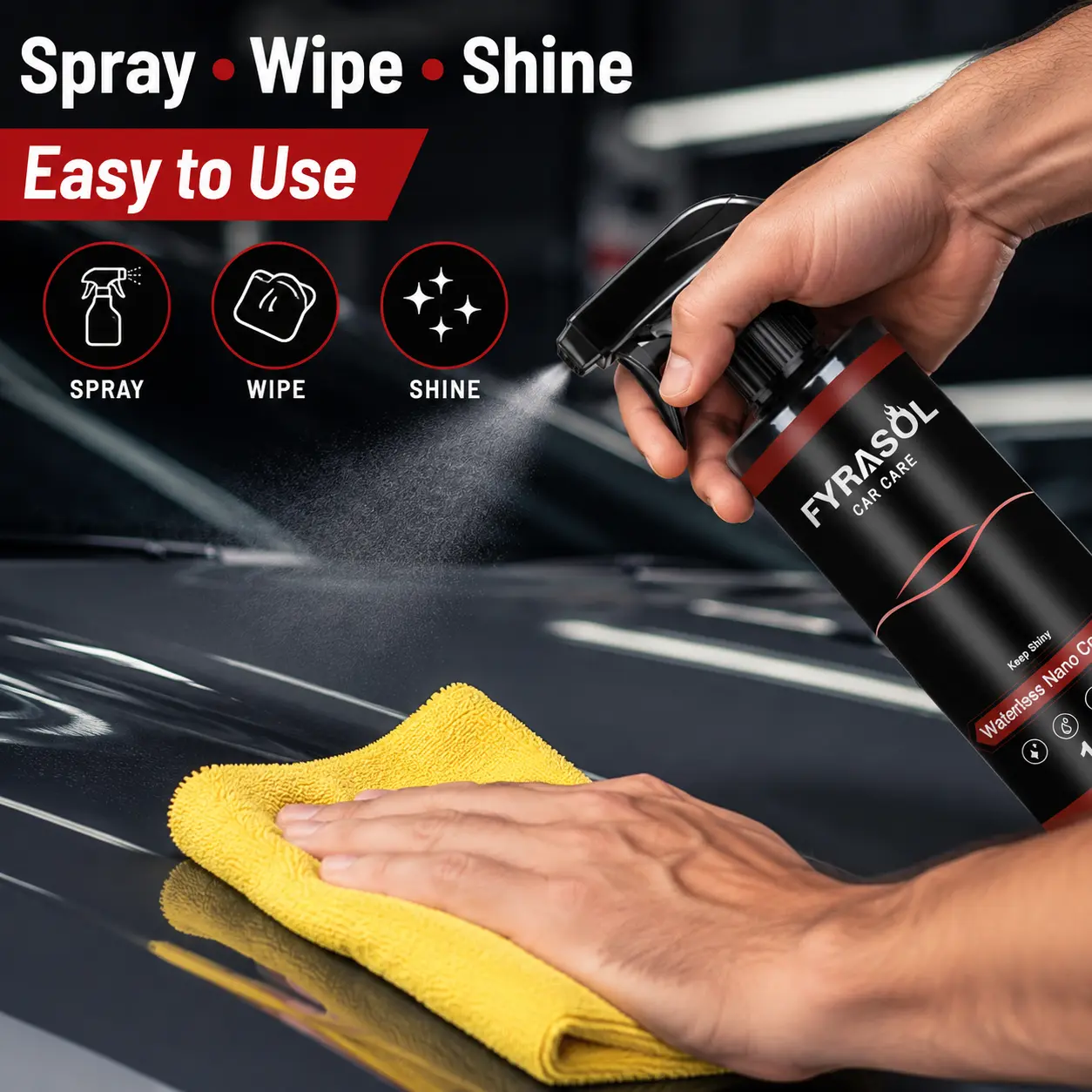 FYRASOL Car Coating Spray Waterless Shine Spray for Cars Quick Spray Wipe Shine Nano Gloss Detailer for Exterior Paint Care Waterproof