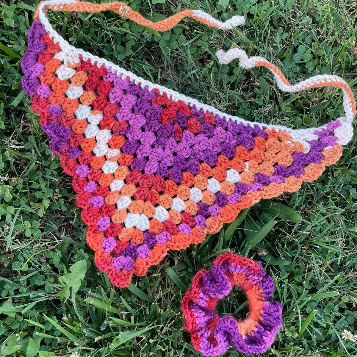 Queer All Year - Lesbian Inspired Crochet Bandana and Scrunchie DUO