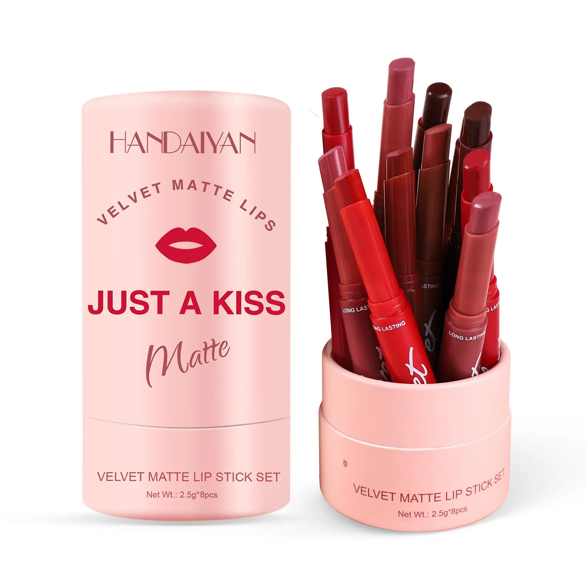 HANDAIYAN 8-Piece Multi-Pack Velvet Matte Lipstick Set - Long-Lasting, Non-Stick Cup, Moisturizing, Easy-to-Apply Nude Lip Color Kit for All Skin Types, Daily Wear Cosmetic Makeup Lip Care