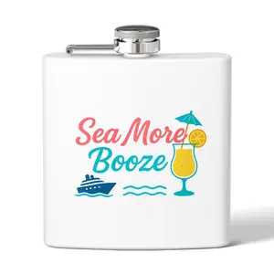 Sea More Booze Flask | Funny Cruise Flask Gift | Nautical Stainless Steel Hip Flask for Beach & Vacation
