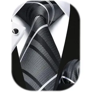 Mens Ties Set Stripe Plaid Ties for Men and Pocket Square Cufflinks Formal Silk Necktie Wedding Business