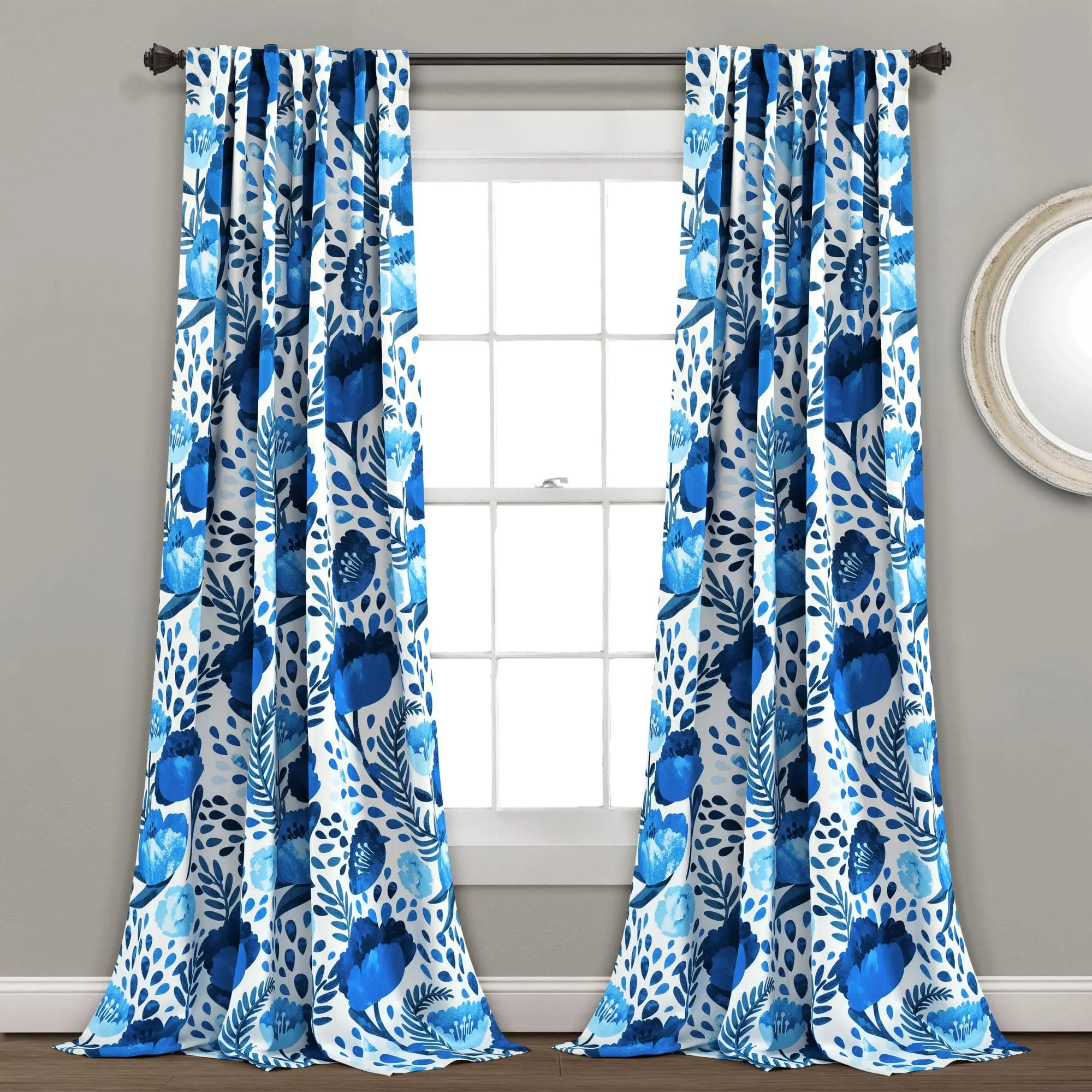Lush Decor Poppy Garden Home Decorative Light-Filtering Floral Printed Curtain Panel Set, 2 Panels, 100% Polyester, Machine Washable (84"x52", 108"x52" Sizes Available), Home Decorative Curtain
