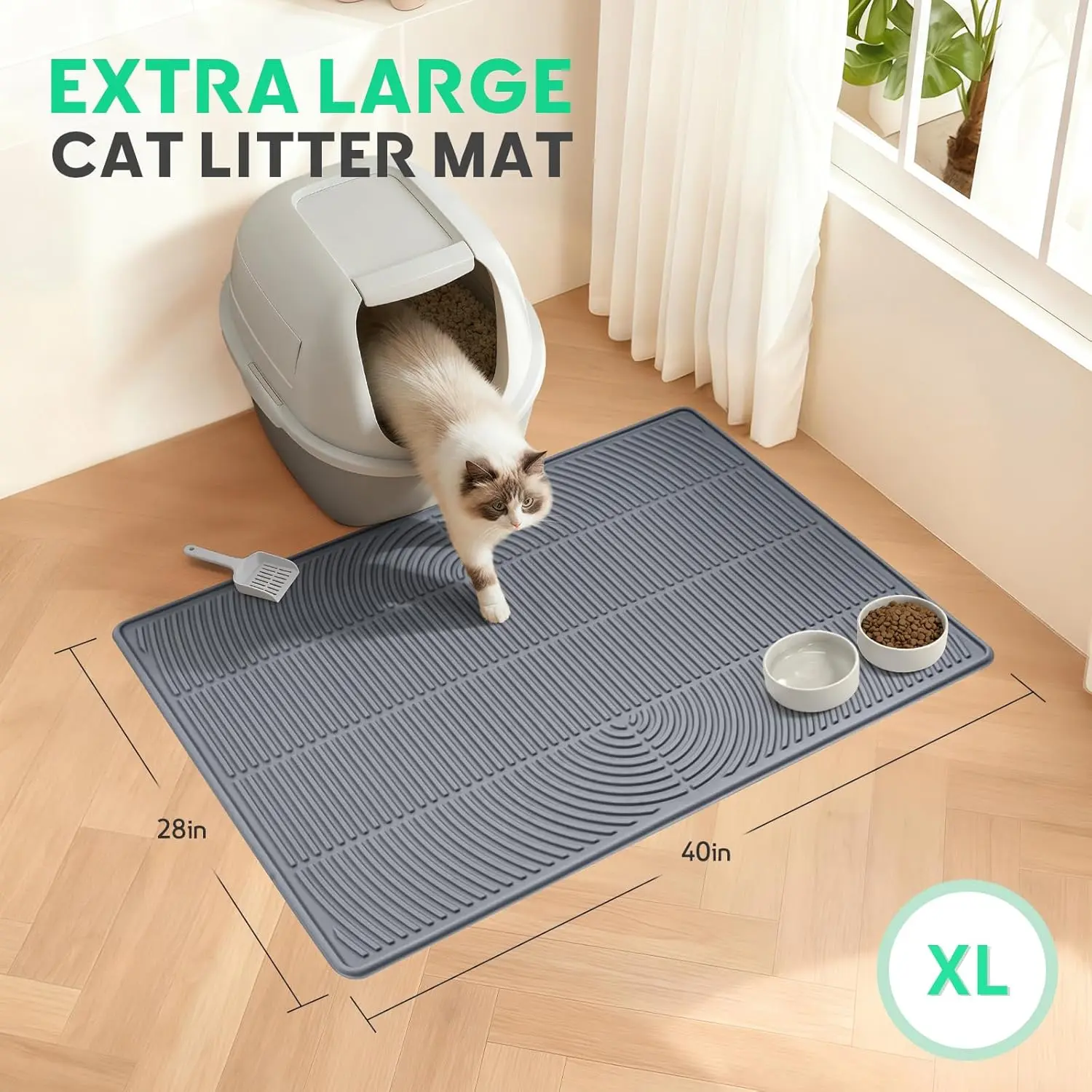 1-Piece Silicone Cat Litter Mat (40x28 in) - Extra Large, Waterproof, Litter-Trapping, Scatter-Control, Soft on Kitty Paws, Non-Slip, Easy to Clean, All Seasons Pet Supply