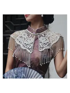 Elegant Handmade Beaded Shawl, Vintage Embroidered Hooded Cape, Luxurious Pearl Fringe Vest, Party Cocktail Dress Up, Womenswear