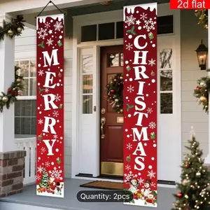 2D Flat, A Pair Of Festive Christmas Banners: Perfect for Home Party Or Garden Decorations 180cm/ 70.8in X 30cm/ 11.8inWinter Christmas Theme Background Cloth, Snowman Theme Background Cloth, Christmas Background Cloth, Happy Christmas Photo