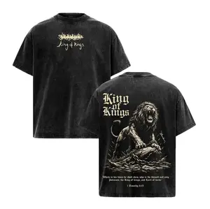 King of Kings Jesus Lion Vintage Washed Oversized T-Shirt, Heavy Cotton Christian Faith Graphic Tee, Biblical Lion of Judah Streetwear, Unisex Religious Shirt, Powerful Jesus Apparel Gift for Believers