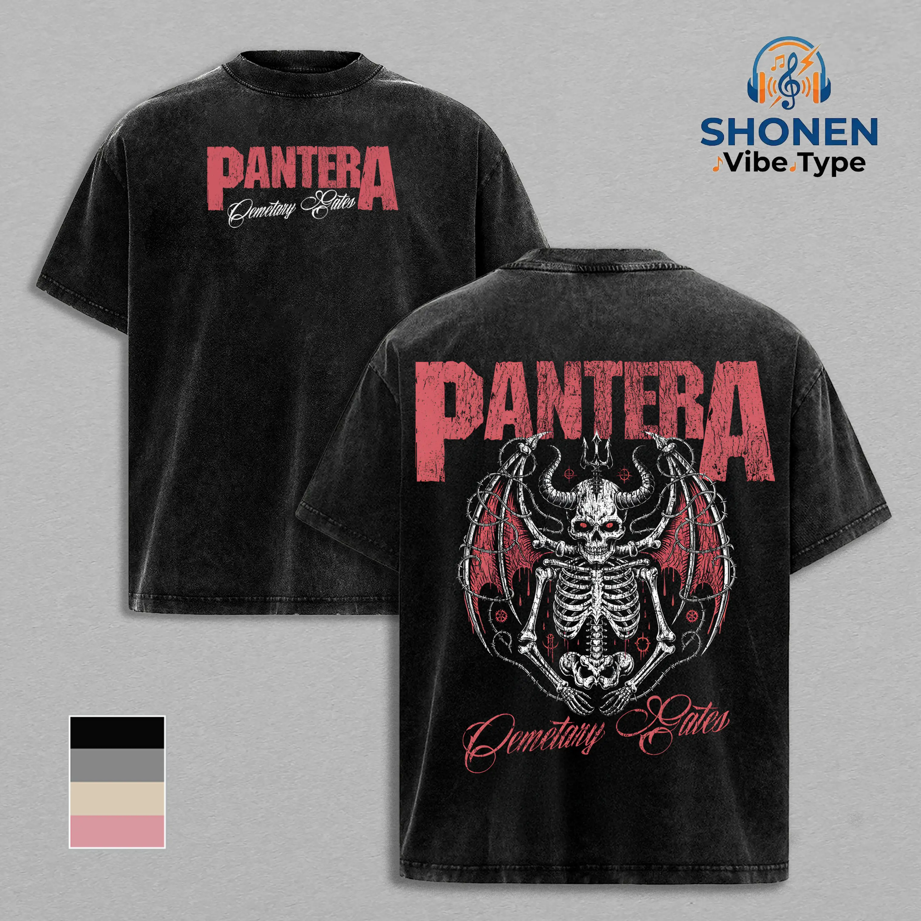 Pantera Cemetery Gates Demon Skull Vintage Stone Wash Graphic Tee, Streetwear for Men, Oversized Heavy Cotton T-Shirt, 90s Heavy Metal Band Merch, Groove Metal Graphic, Gift For Fan
