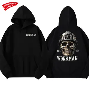 Workman Skull Hard Hat Hoodie, Construction Worker Helmet Graphic, Workman Trading Co Graphic Hoodie for Builders & Blue Collar Workers, Gift for Laborers