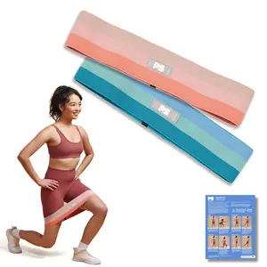 Popsugar Fabric Hip Bands Set of 2 No-Roll Glute Bands Light & Medium Strength Blue Coral Fit for Life with Exercise Guide for Squats Hip Thrusts and Lateral Walks